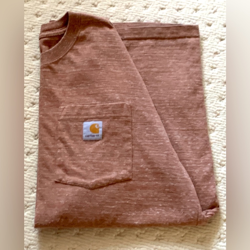 Men's Medium Brick Heather 55/45 Cotton Poly Blend CARHARTT Pocket Work T Shirt